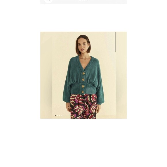 Farm Rio Cardigan Emerald Green Bubble Knit L NEW Button V Neck Long Sleeve - Picture 16 of 16
